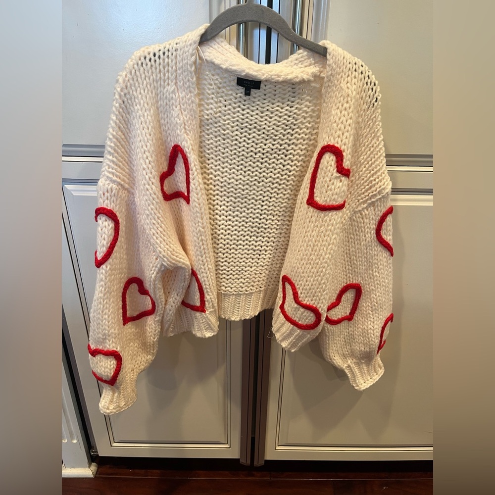 Debut Cream Cardigan with Red Heart Details Valentine’s Day